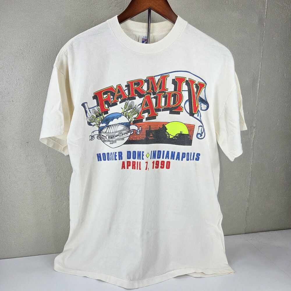 Vintage 1990 Farm Aid IV Hoosier Dome Indianapolis Logo 7 Single Stitch Shirt Sz